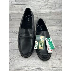 Thom McAn Mens Black Leather Loafers Moc Toe Slip On Shoes 8.5 EEE 6507/1000 NWT